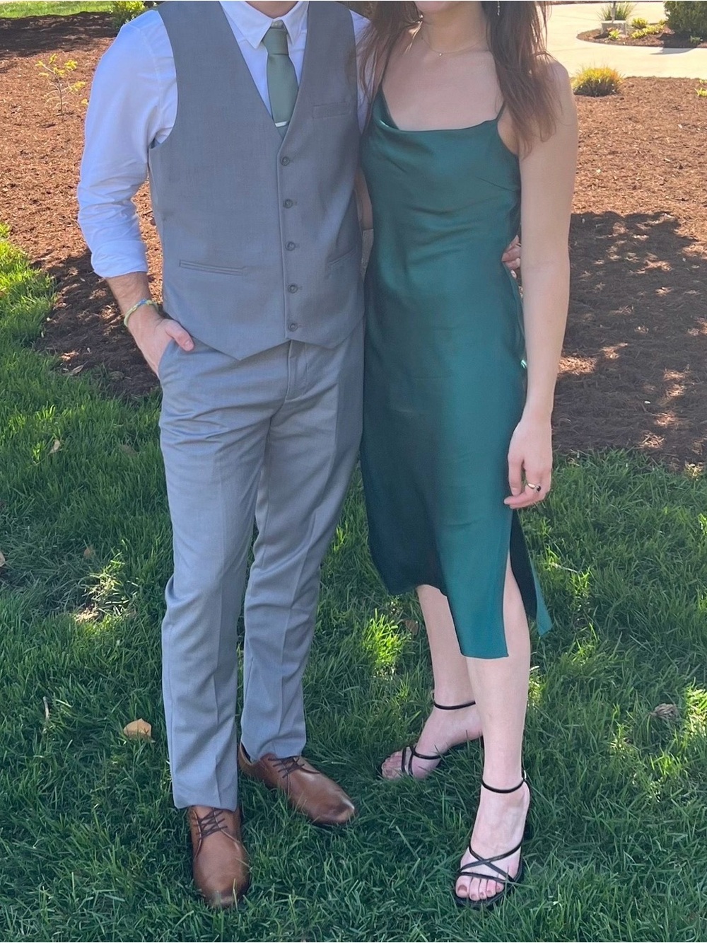 Express Emerald Satin Cowl Neck Camisole Dress
